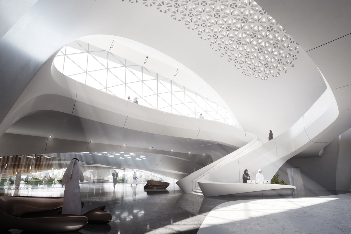 Interior of Bee'ah's sustainable headquarters in Sharjah